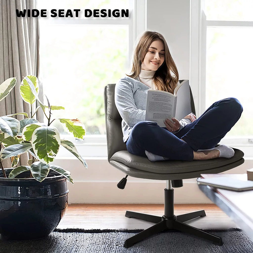 Grey PU Leather Armless Swivel Desk Chair H5728