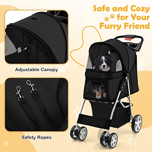 Navy Folding Pet Stroller with 4 Lockable Wheels and Removable Liner V648