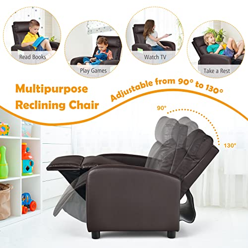 Adjustable PU Leather Kids Recliner with Side Pockets (Beige) E386784
