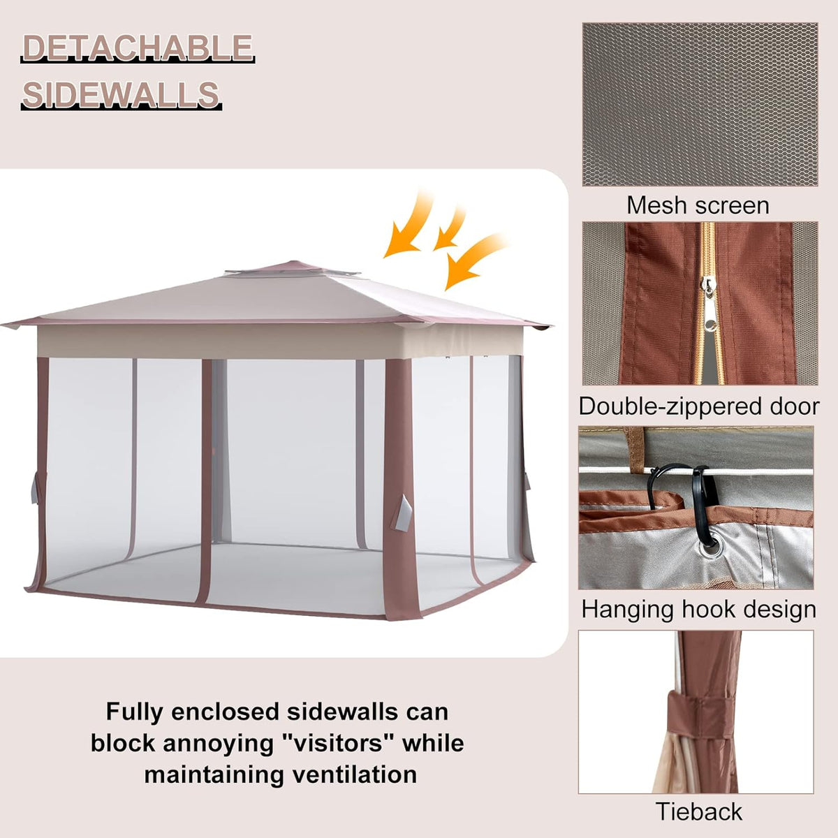 11’ X 11’ Pop Up Canopy Tent with Mosquito Netting, Beige I75952