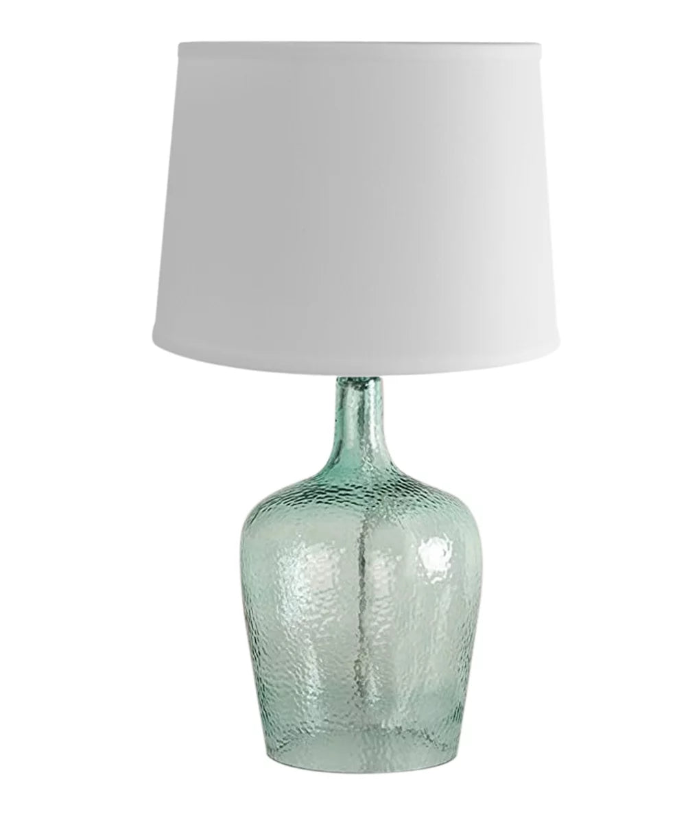 19" Hand-Blown Aqua Green Sea Glass Table Lamp with White Linen Drum Shade C761