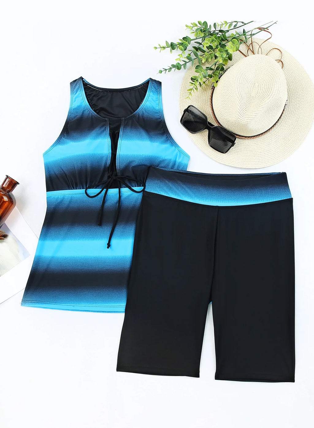 Two Piece Tankini Bathing Suits with Short Capri Z2286