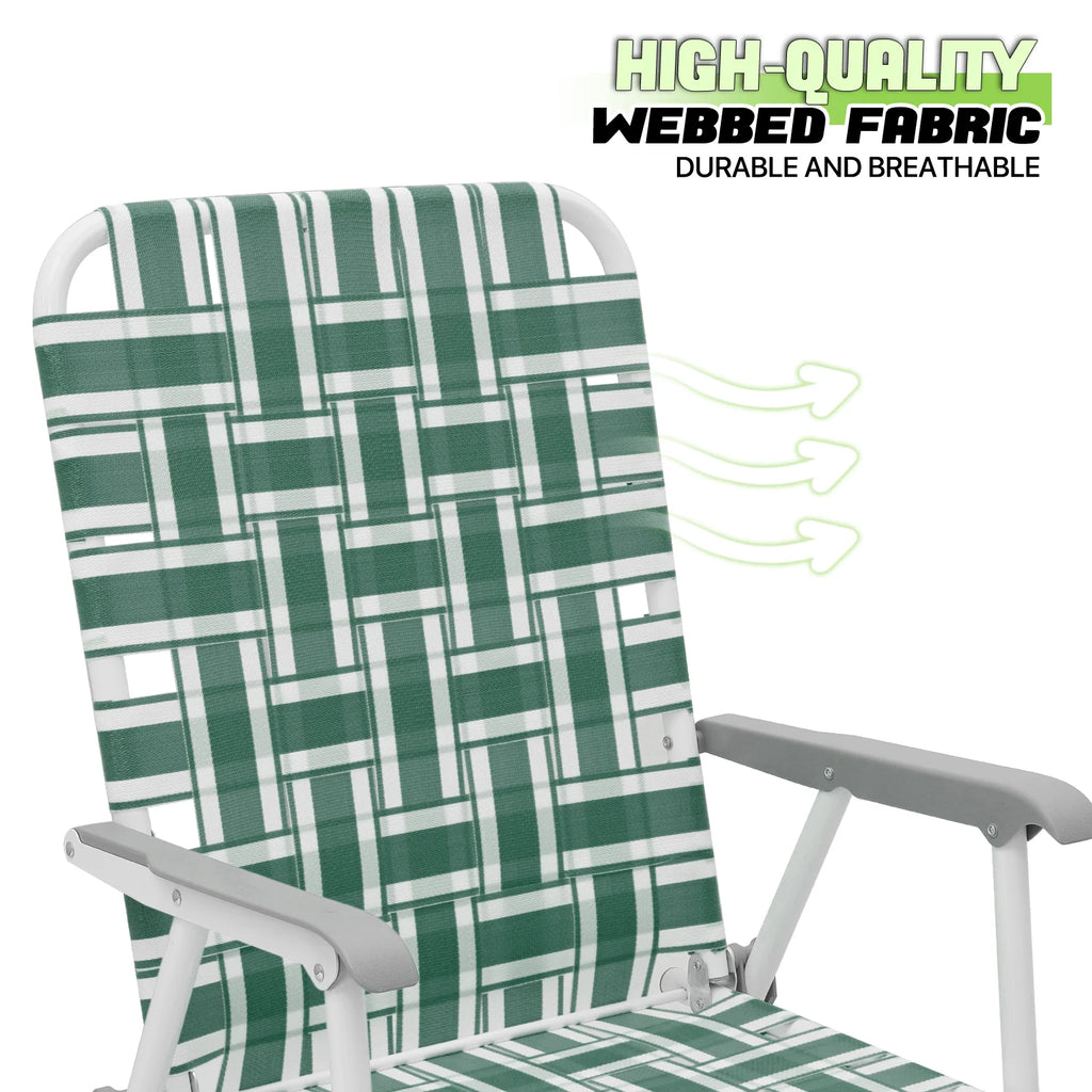 Dark Green 2 Pieces Folding Beach Chairs with Armrests I5045