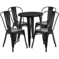 24" Round Black Metal Indoor-Outdoor Table Set with 4 Cafe Chairs E681763