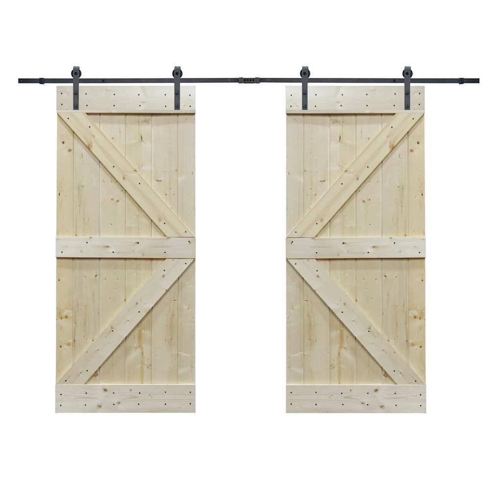 Unfinished Solid Core Knotty Pine Sliding Barn Door with Hardware Kit R332063