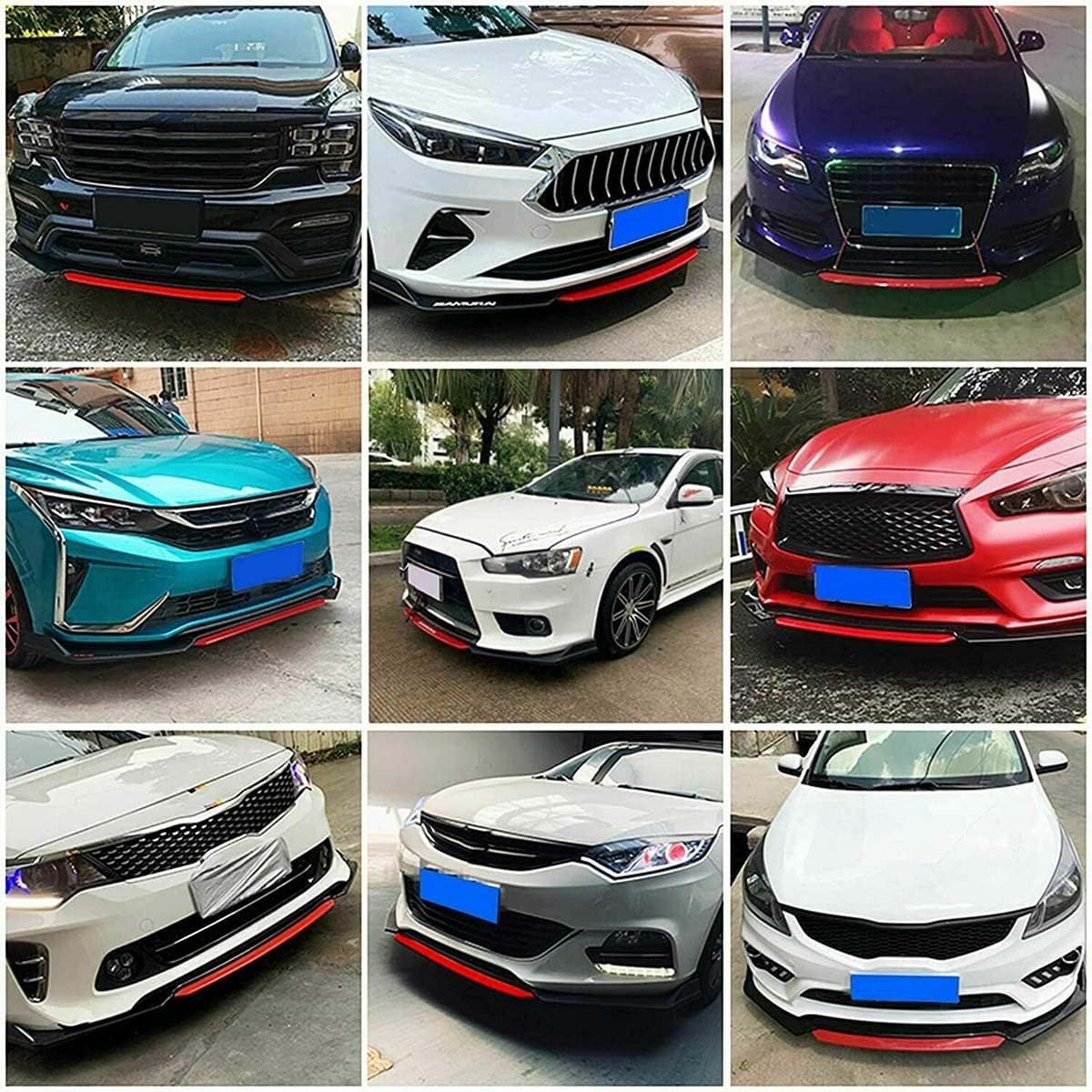 Glossy Black Red Front Bumper Lip Spoiler Splitter Diffuser Body Kits Pack of 2 T69748