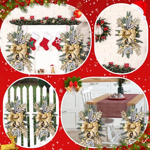 24 Inch Cordless Prelit Teardrop Christmas Swag E8418