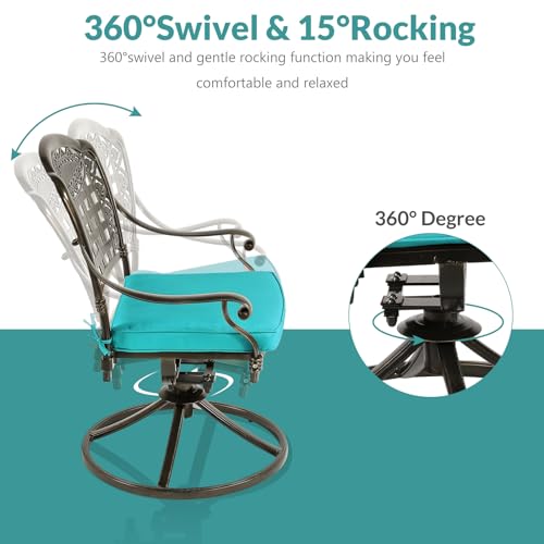 5-Piece Outdoor Cast Aluminum Patio Dining Set with 4 Cushions Swivel Rocker Chairs and Round Table W22904