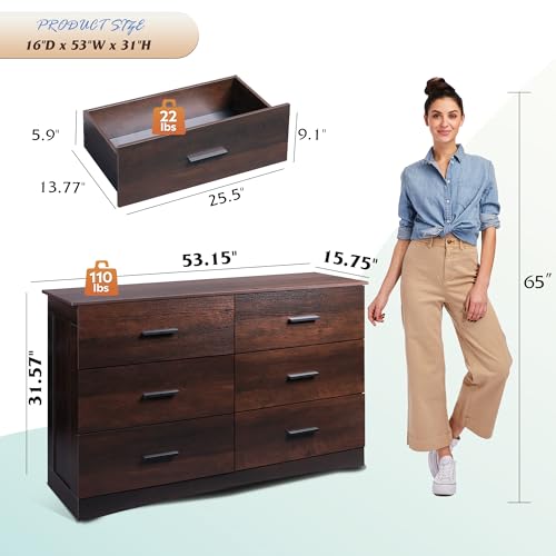 Brown 6 Drawer Wood Dresser G789