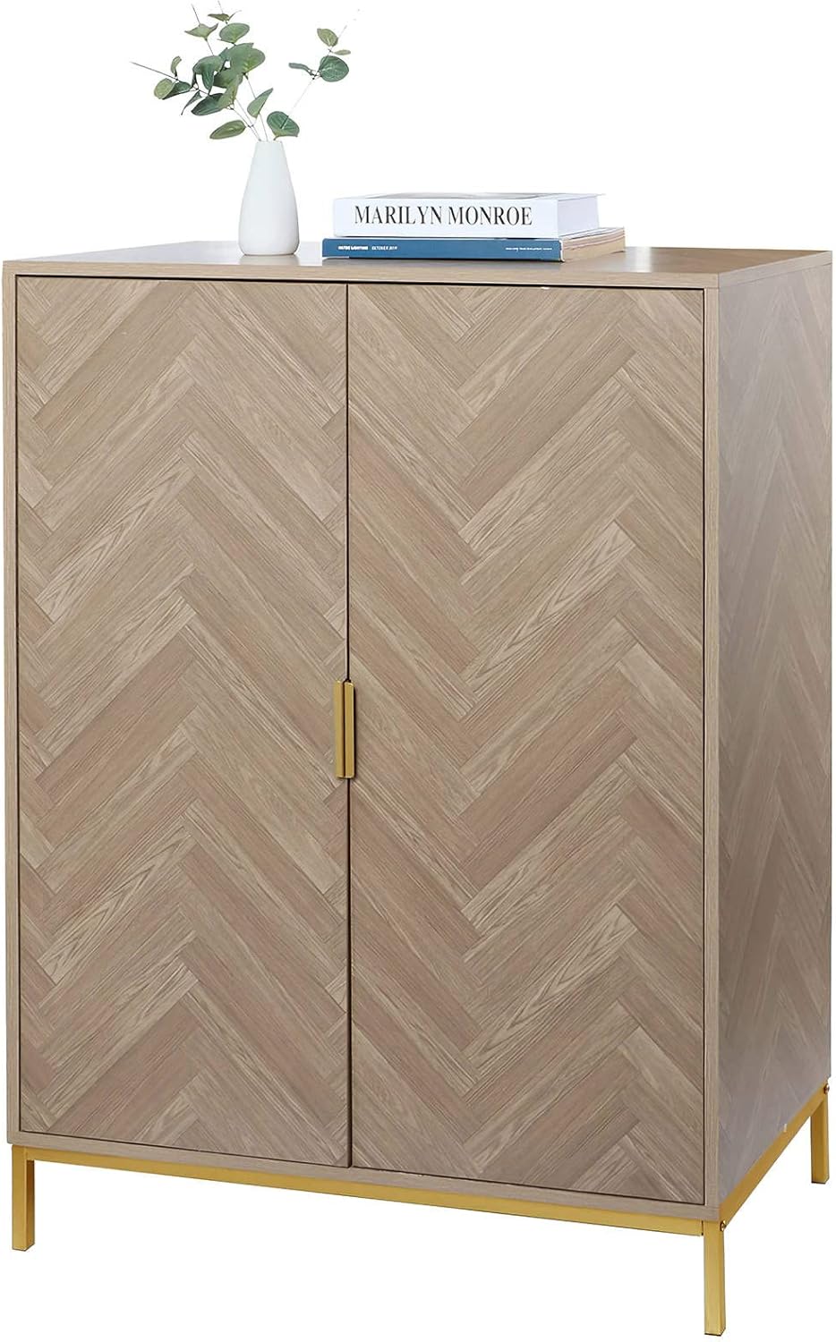 2 Door Natural Wood Accent Storage Cabinet with Adjustable Shelf H629