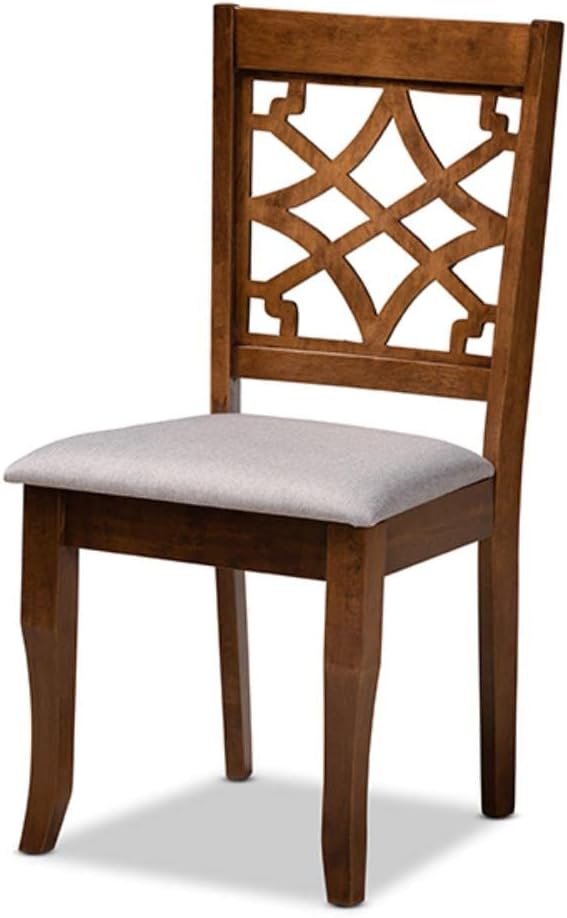 Grey Fabric Upholstered Walnut Brown Wood 4-Piece Dining Chair Set P207