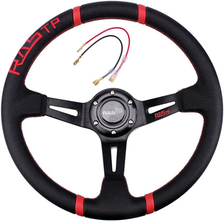 Deep Dish Racing Steering Wheel Universal Leather 345mm 6 Bolts Red T19002