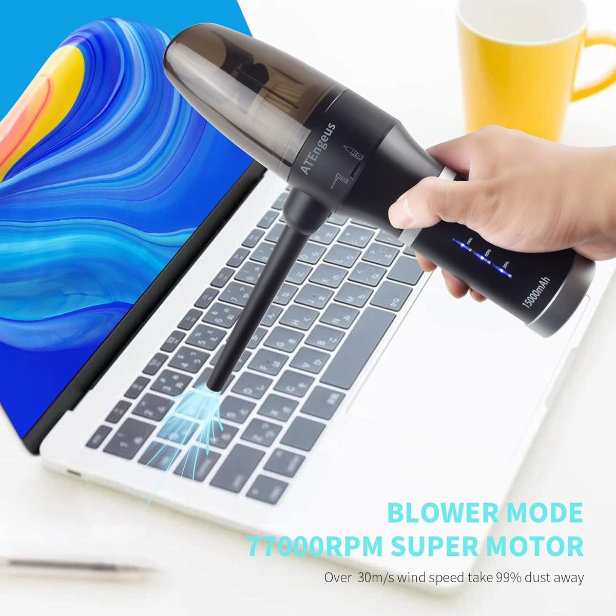 3 in1 Cordless Compressed Air Duster & Vacuum, 77000 RPM, Handheld Air Blower, Type C Fast Charging W3555