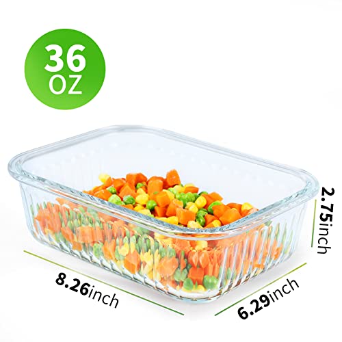 5 Packs 36 oz Glass Food Storage Containers with Lids, White H676