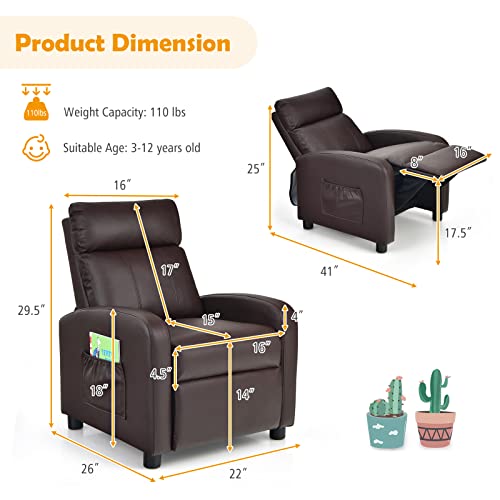 Adjustable PU Leather Kids Recliner with Side Pockets (Beige) E386784