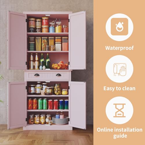 Green Kitchen Pantry Storage Cabinet with Drawer and Adjustable Shelves I24766