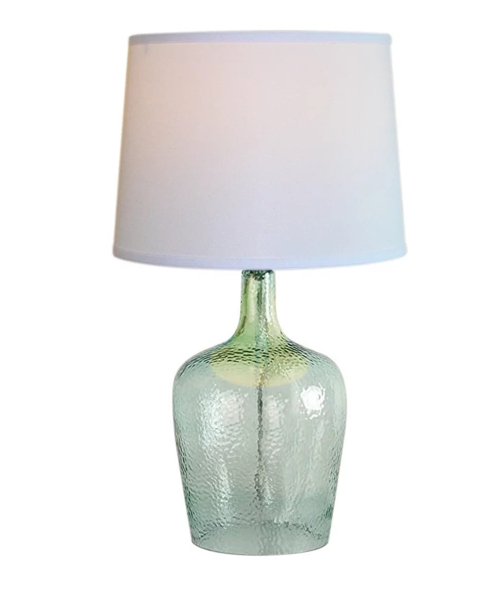 19" Hand-Blown Aqua Green Sea Glass Table Lamp with White Linen Drum Shade C761
