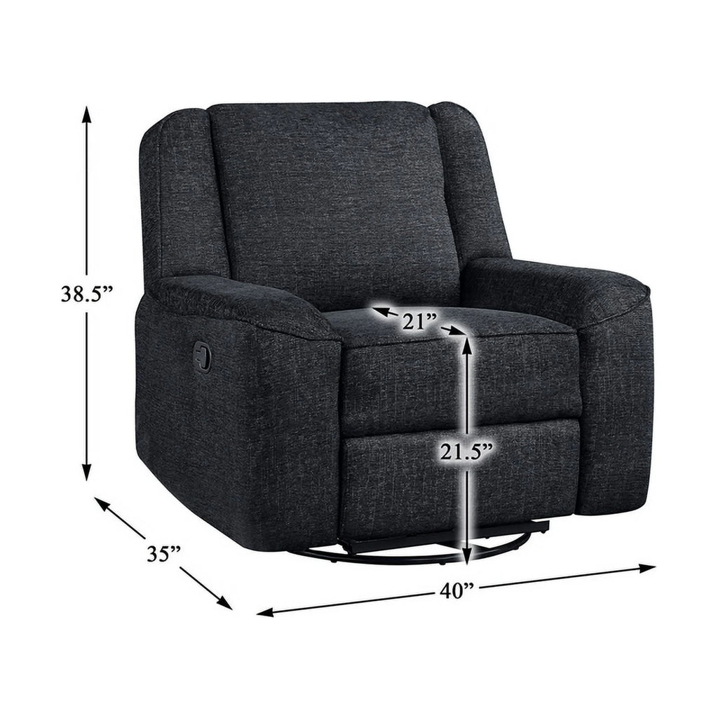 Ebony Chenille Upholstered Swivel Reclining Chair T8774