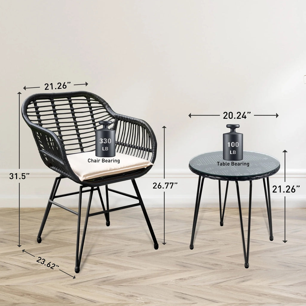 3 Piece PE Rattan Wicker Bistro Set with Cushions Z8383