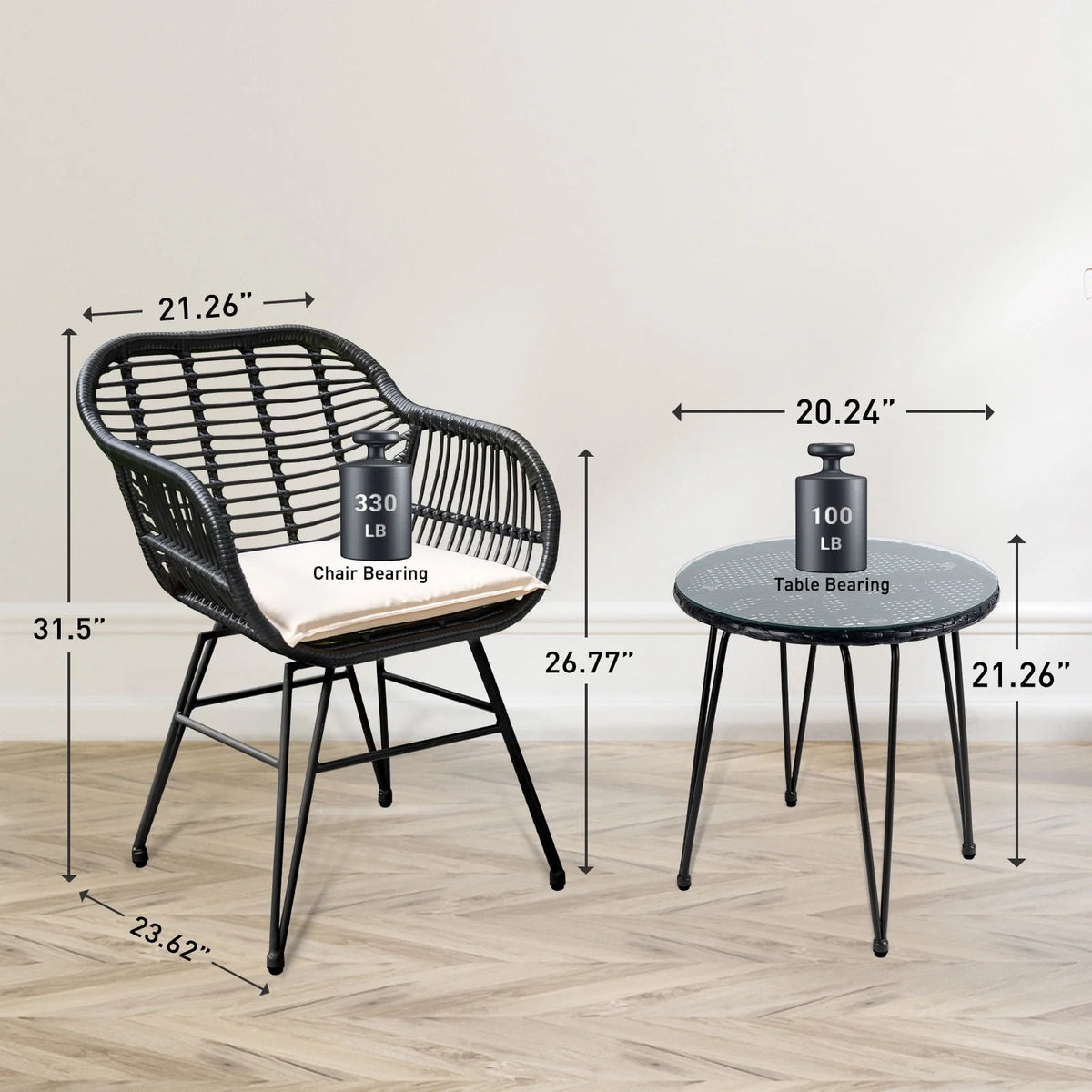 3 Piece PE Rattan Wicker Bistro Set with Cushions Z8383