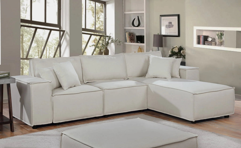 Beige Linen Sofa with Reversible Chaise A19521