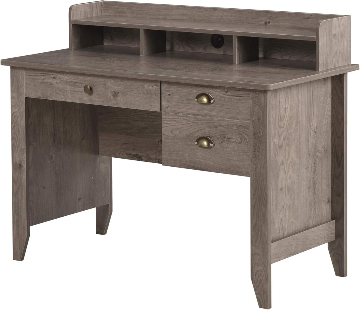 Grey Computer Desk with Hutch 3 Drawers F87175