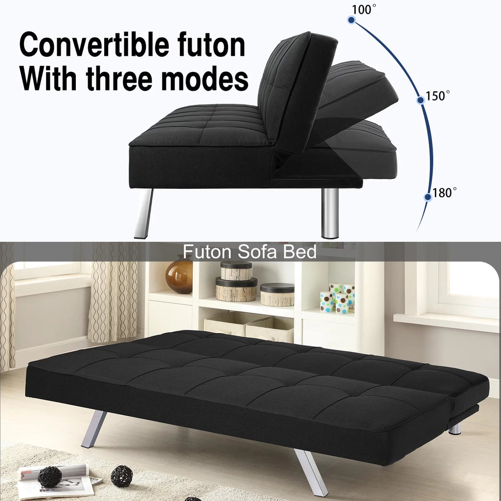 Black Convertible Fabric Futon Sofa Bed H831733