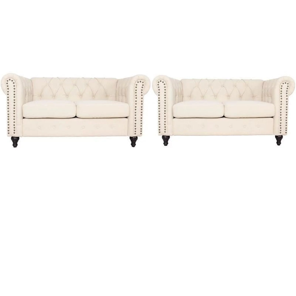 2 Piece Microfiber Loveseat Set in Cream S992