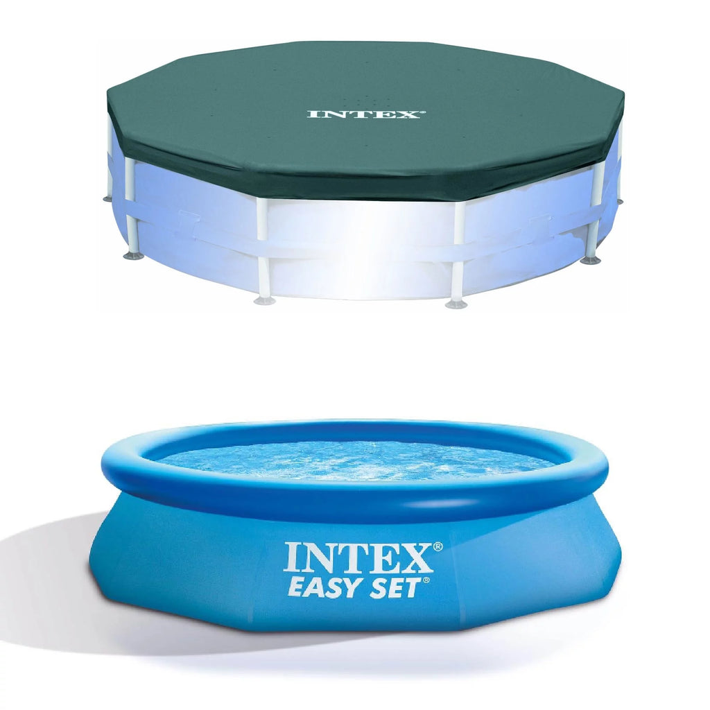 10ft Round Pool Cover & Easy Set Inflatable Pool I30963