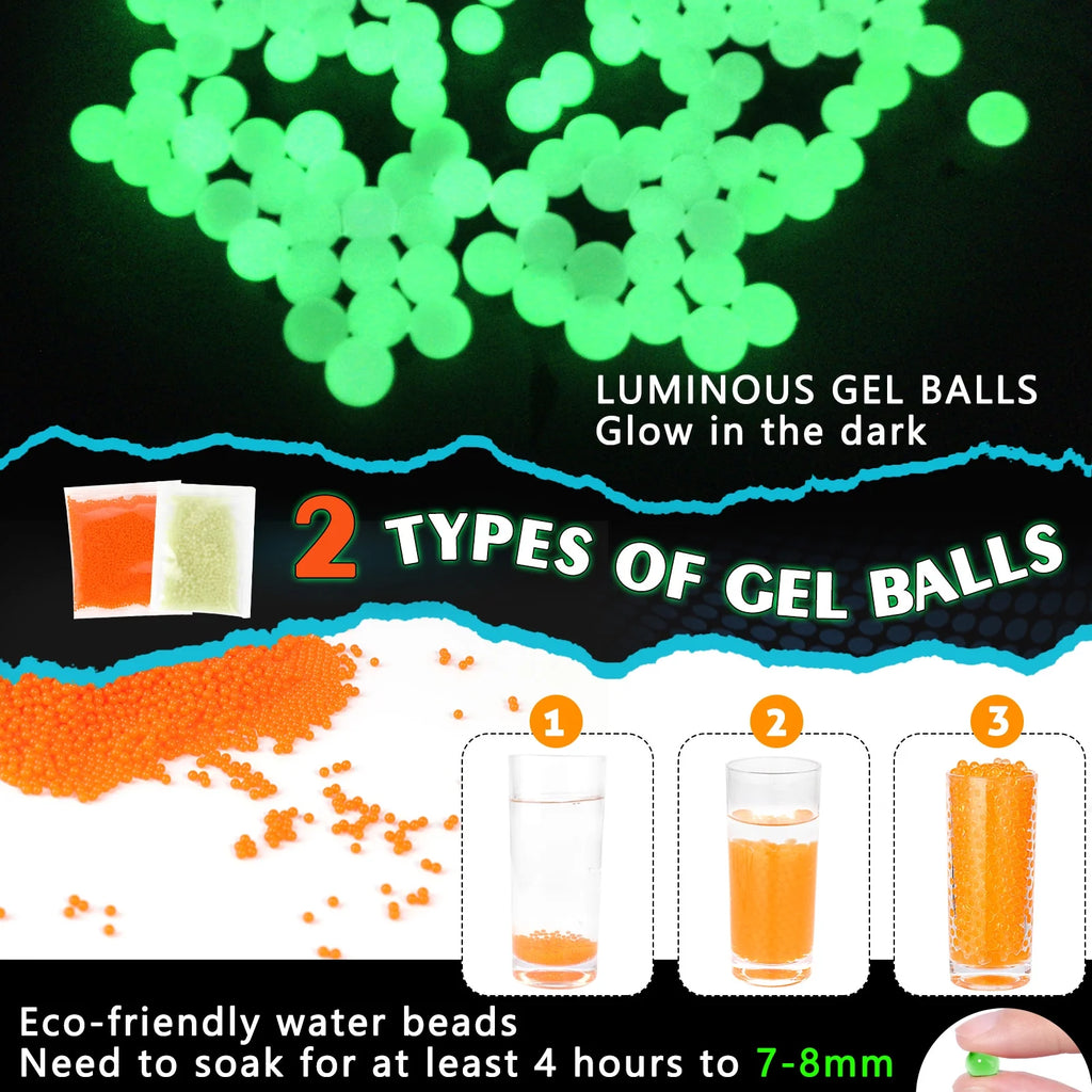 Electric Gel Ball Blaster with 10000pcs Splatter Ball & 1000 Glow Water Beads V29870