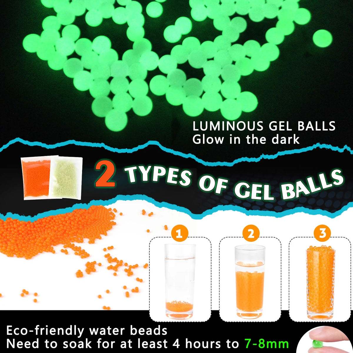 Electric Gel Ball Blaster with 10000pcs Splatter Ball & 1000 Glow Water Beads V29870