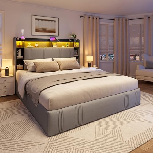 King Size Upholstered Platform Bed Frame with 4 Storage Drawers S4257