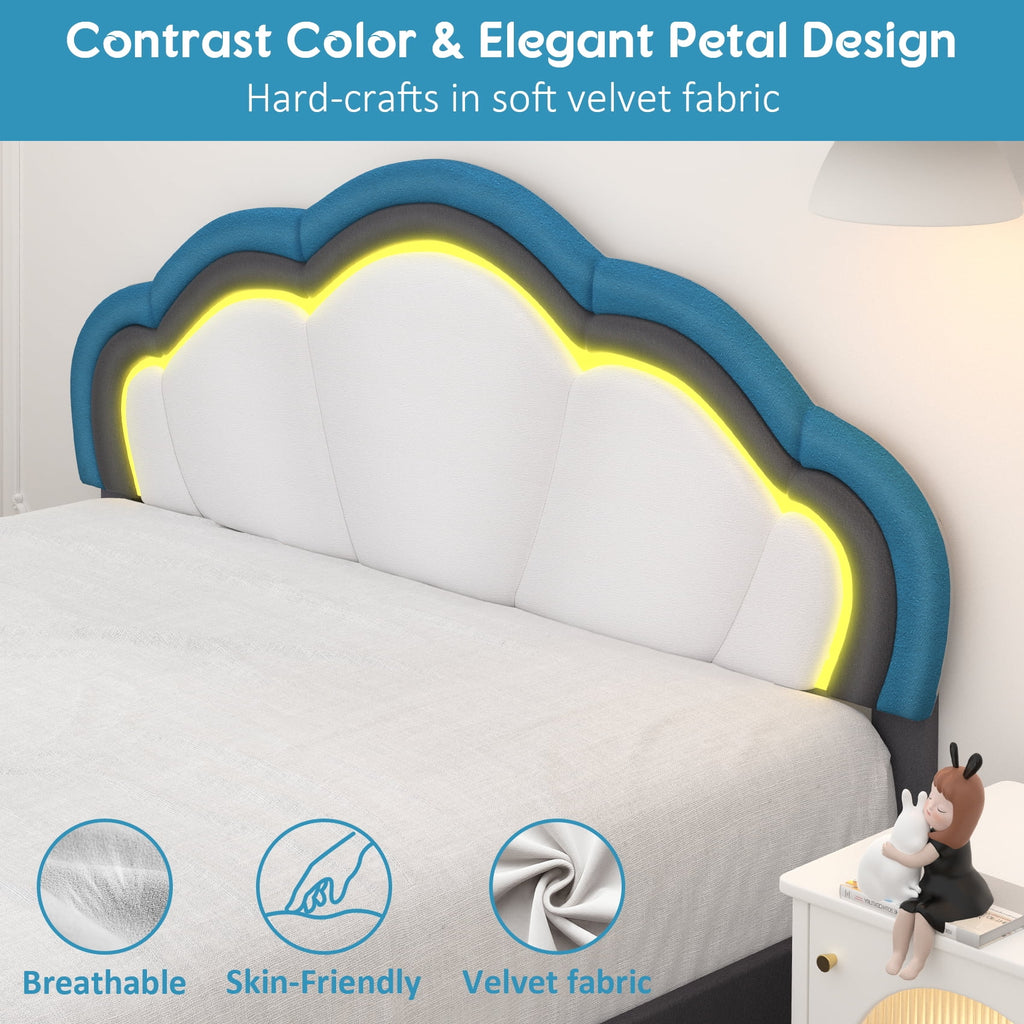 White Velvet Upholstered Twin Size Platform Bed Frame G19276
