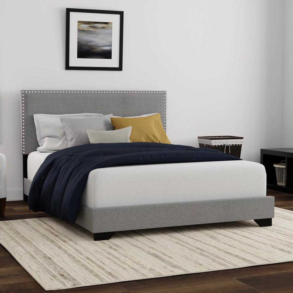 Cream Upholstered Full Platform Bed A41826