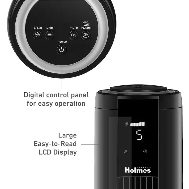 Black 5 Speed Wi-Fi Digital Tower Fan I341067
