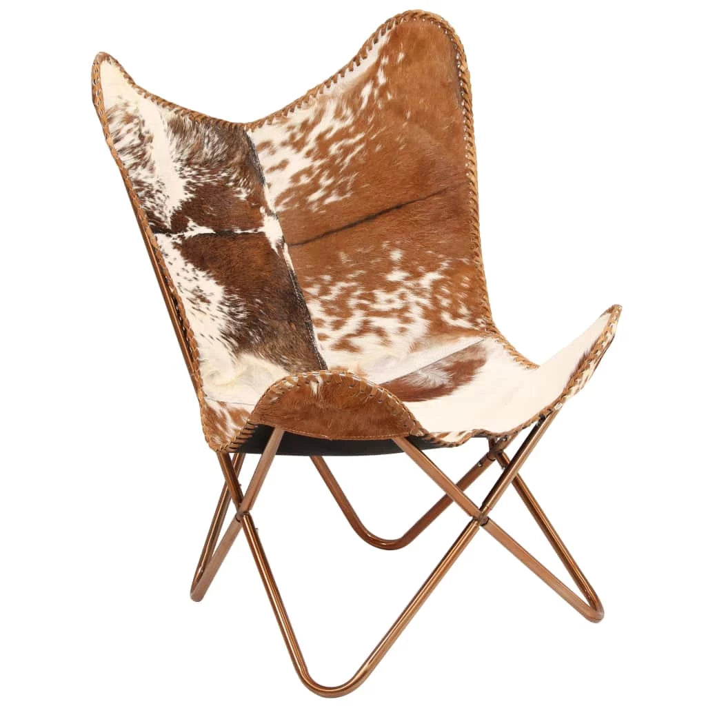 Brown and White Genuine Goat Leather Butterfly Chair V23181