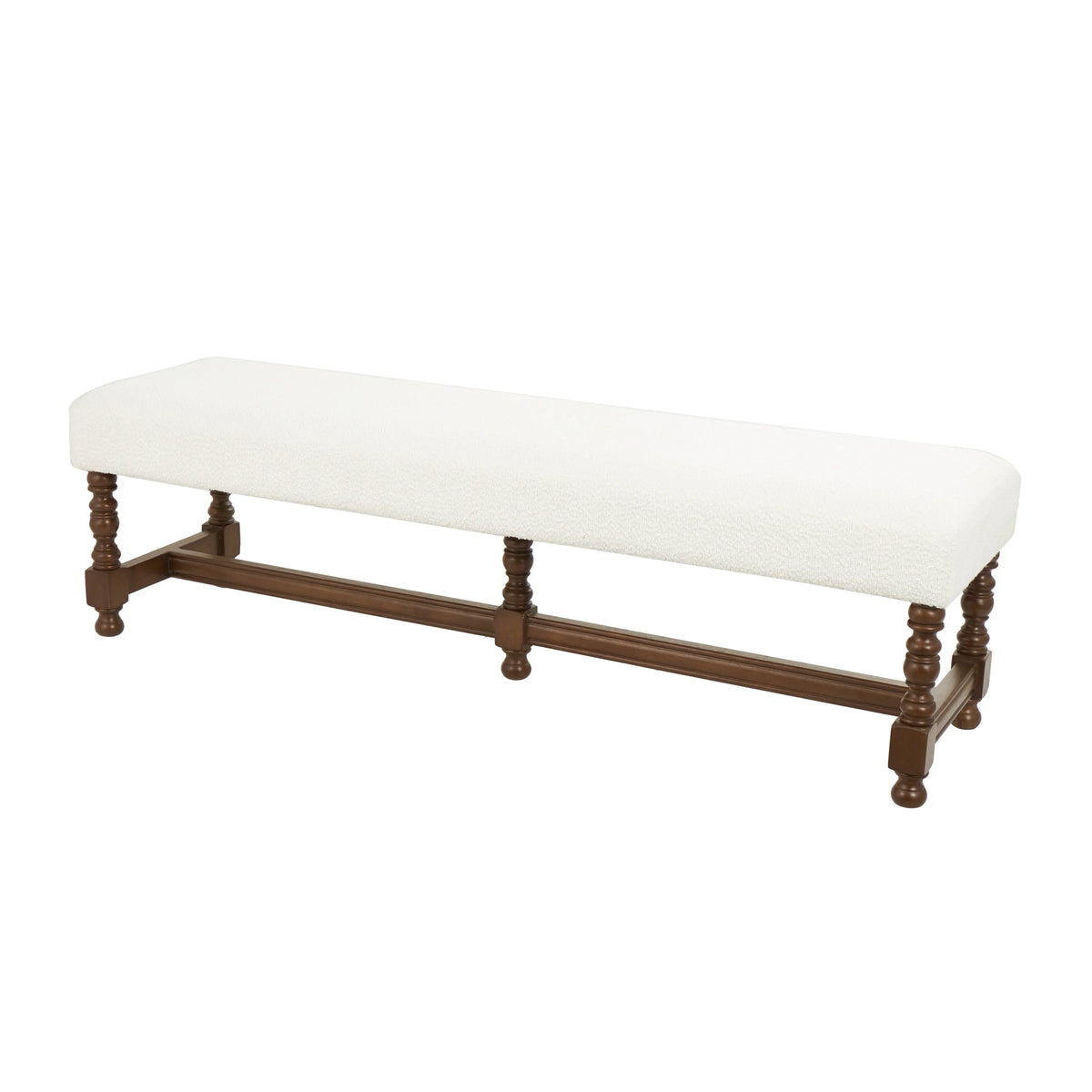 Fabric Bench with Brown Traditional Wood Turned Legs V309581