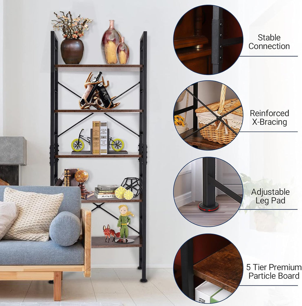 5 Tier Adjustable Metal and Wood Bookshelf H9457