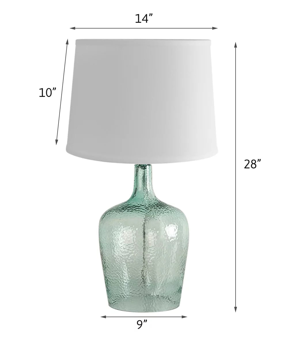 19" Hand-Blown Aqua Green Sea Glass Table Lamp with White Linen Drum Shade C761