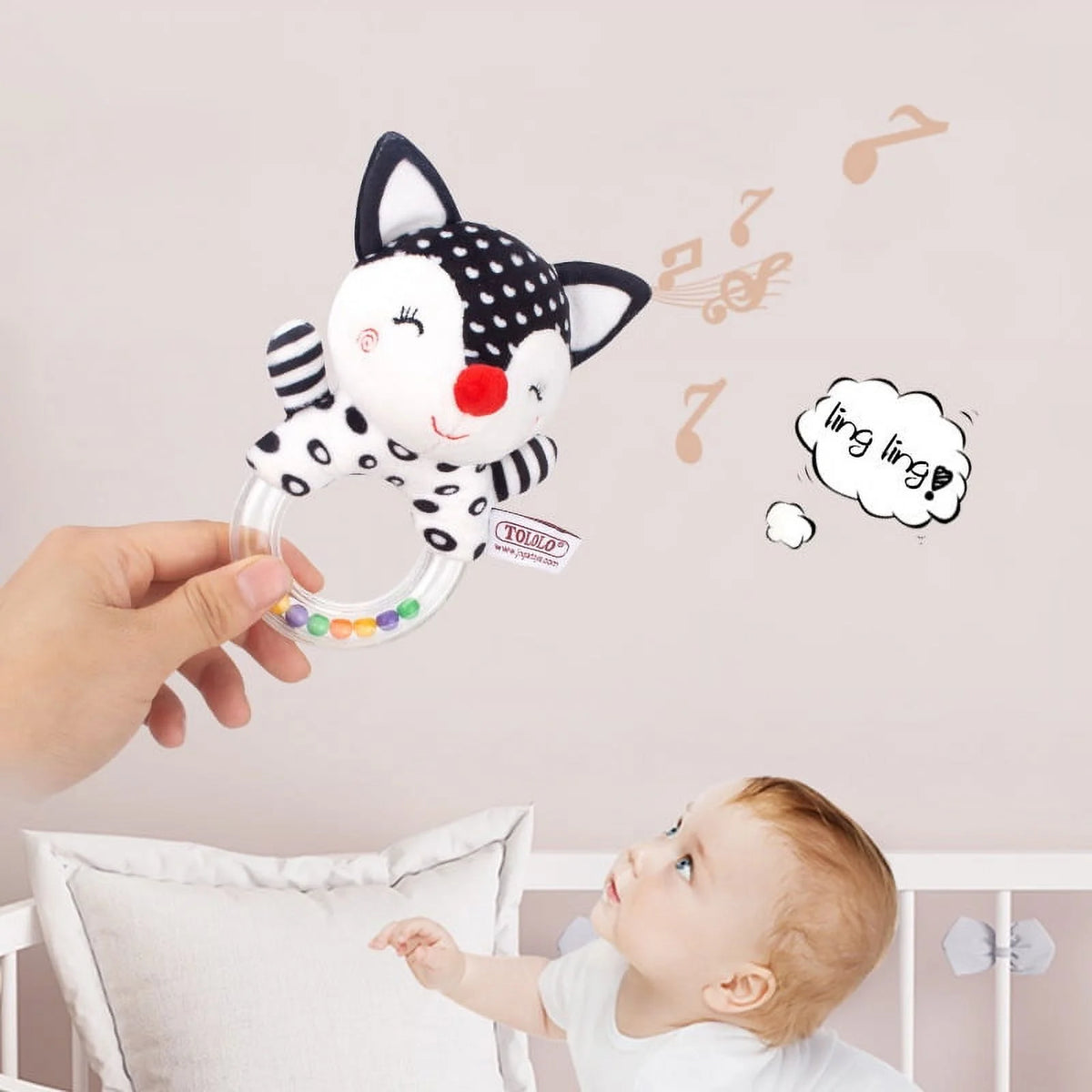 Black and White Plush Baby Rattle Set of 2 E6261
