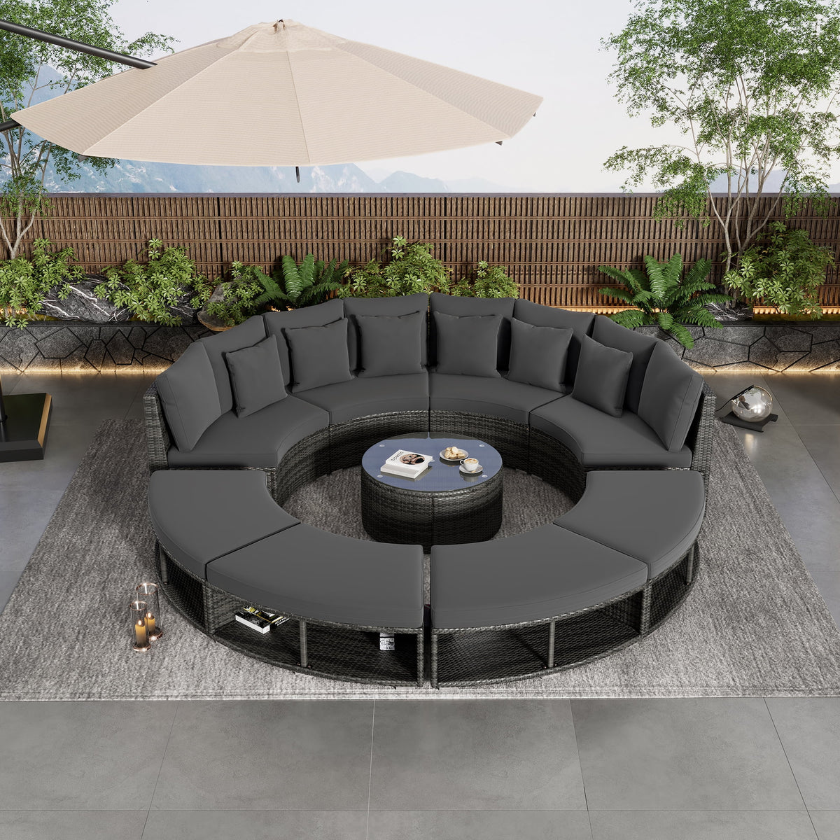 9-Piece Rattan Wicker Sectional Sofa Set with Cushions Q92442