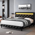 Queen Size LED Upholstered Platform Bed Frame with Adjustable Headboard M521809