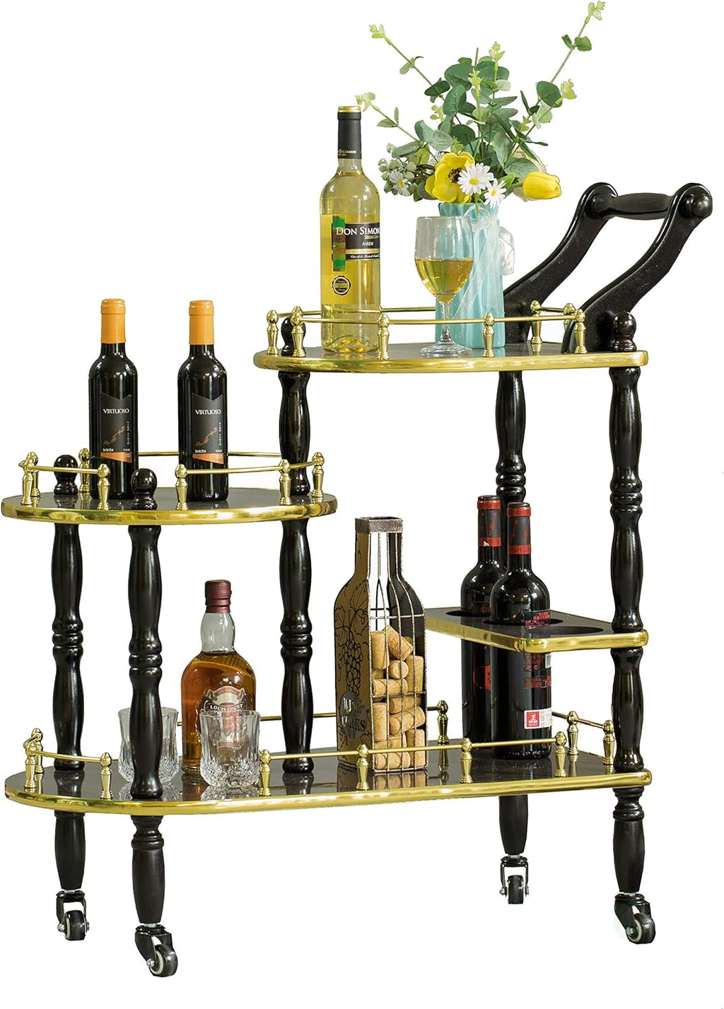 Gold Black and White 3 Tier Wood Serving Bar Cart D30833