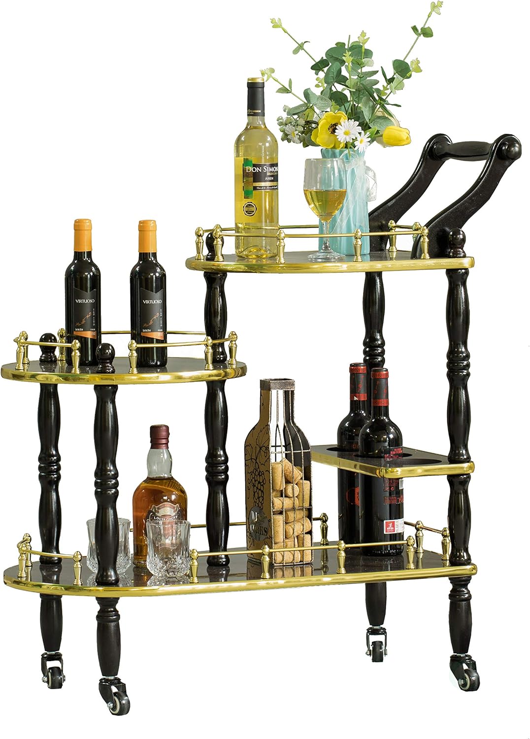 Gold Black and White 3 Tier Wood Serving Bar Cart D30833