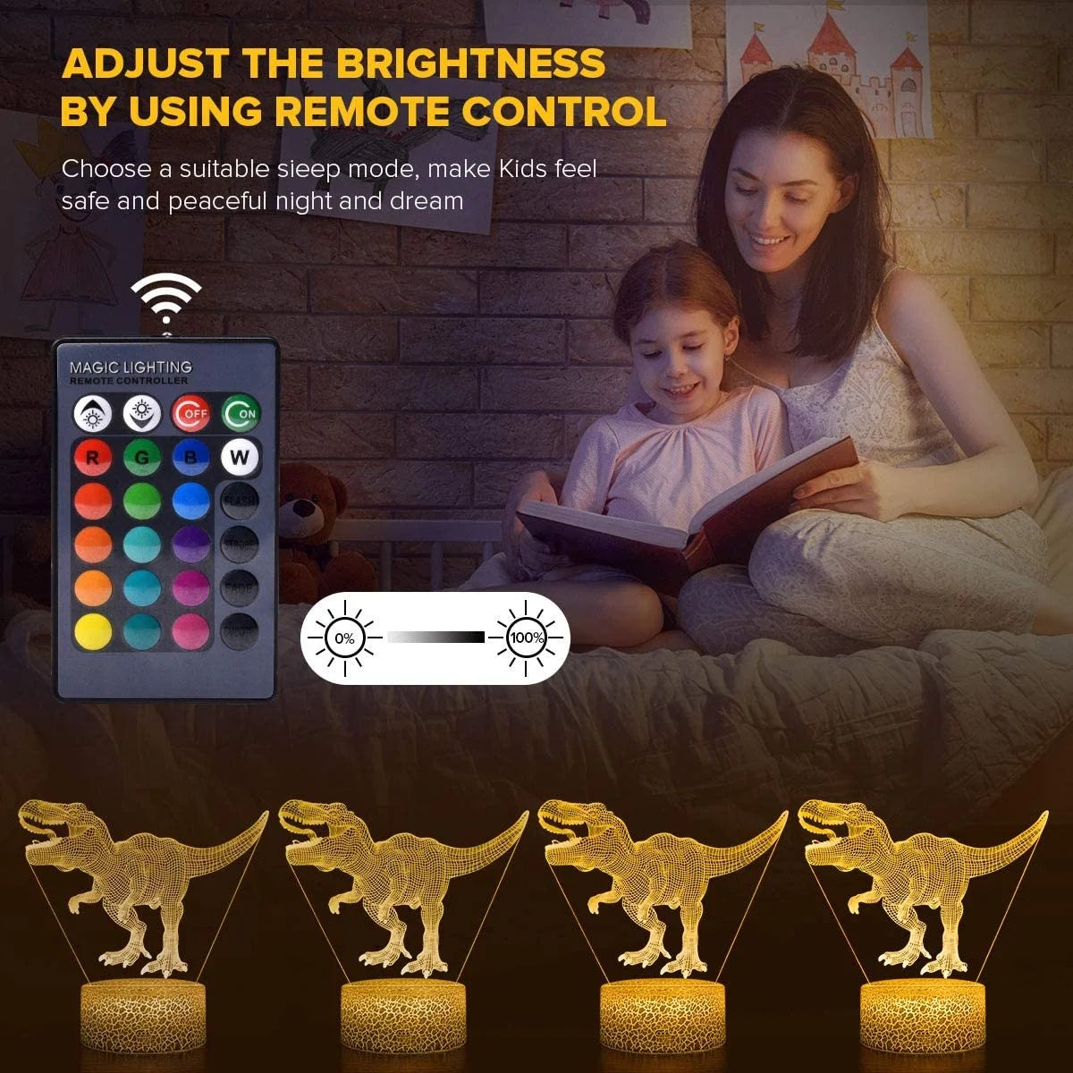 3D Dinosaur Night Light with Remote & Touch, 7 Colors + 16 Colors Changing Dimmable G287