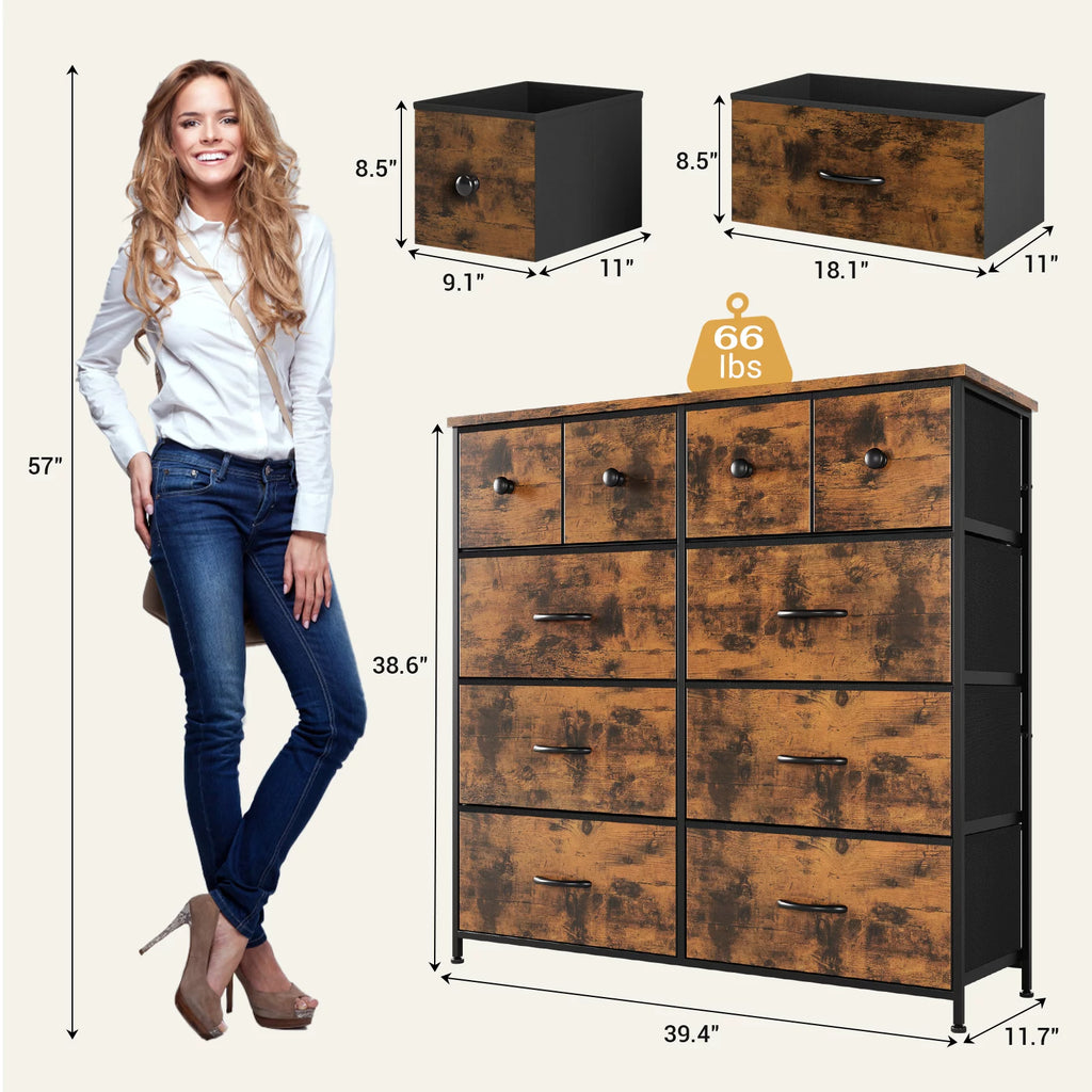 10 Drawer Tall Dresser with Wooden Top O2700