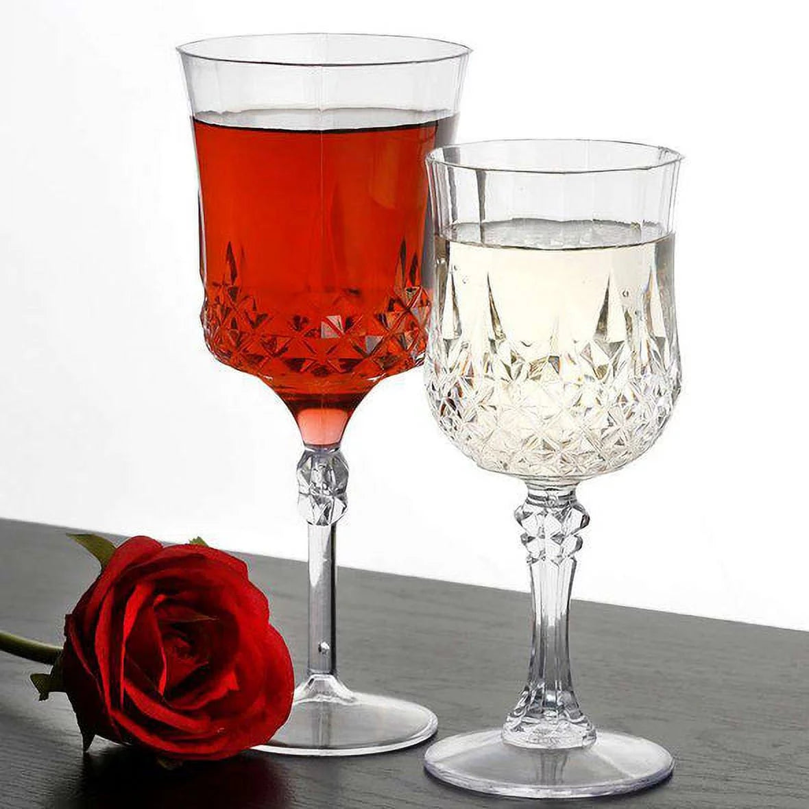 8 oz Crystal Cut Plastic Wine Glasses 48ct O5030