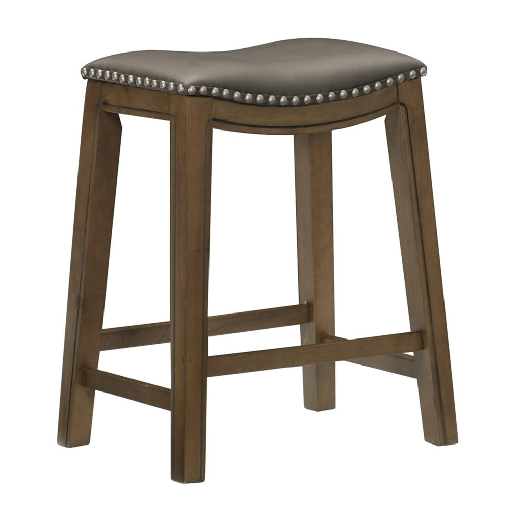 24x22 Counter Height Wooden Saddle Seat Barstool, Gray Brown (2 Pack) E833