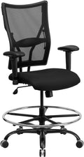 Black Mesh Drafting Chair with Adjustable Arms Q3925