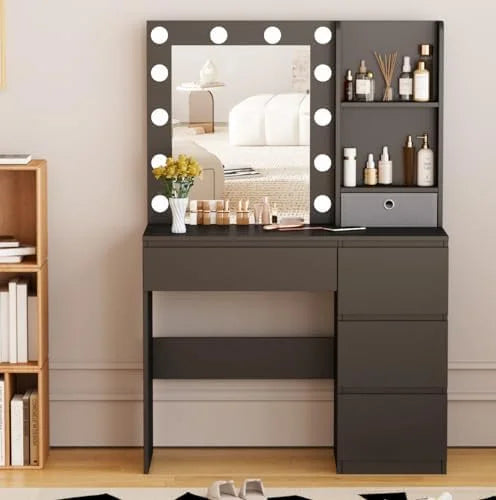 White Vanity Desk Set with Mirror & Light V12088